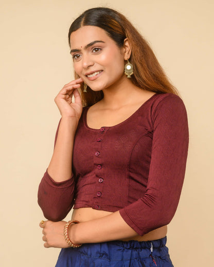 Sakhi Maroon Jacquard Long Sleeve Readymade Saree Blouse – Advi