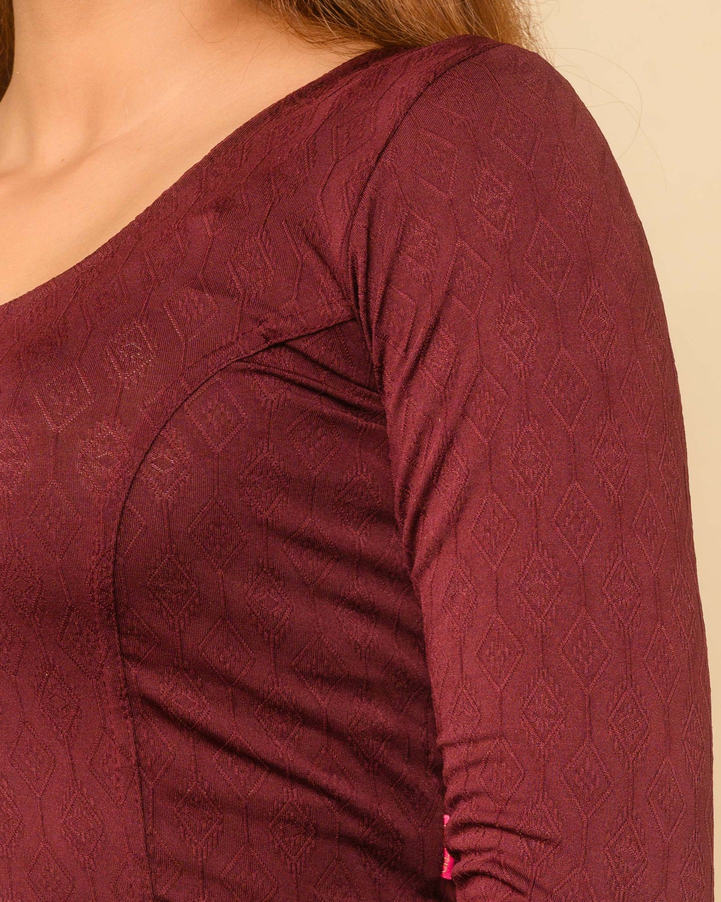 Sakhi Maroon Jacquard Long Sleeve Readymade Saree Blouse – Advi