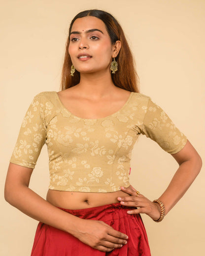 Yashi Beige Jacquard Glitter Effect Readymade Saree Blouse – Advi