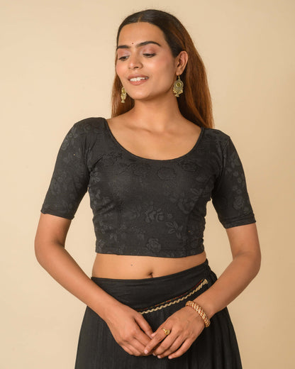 Yashi Black Jacquard Glitter Effect Readymade Saree Blouse – Advi