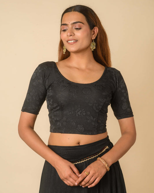 Yashi Black Jacquard Glitter Effect Readymade Saree Blouse – Advi