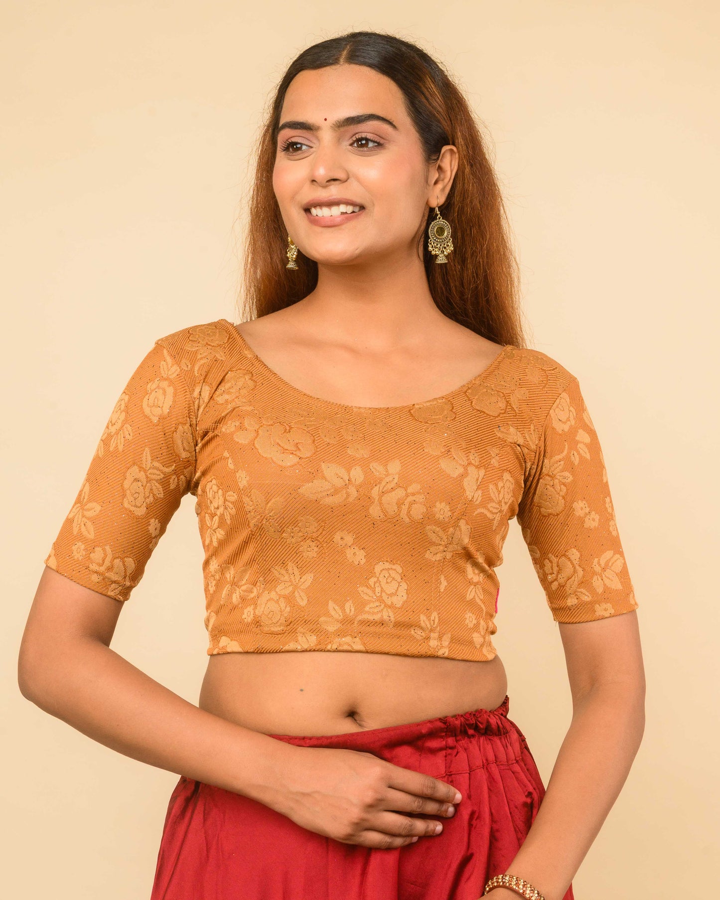 Yashi Brown Jacquard Glitter Effect Readymade Saree Blouse – Advi