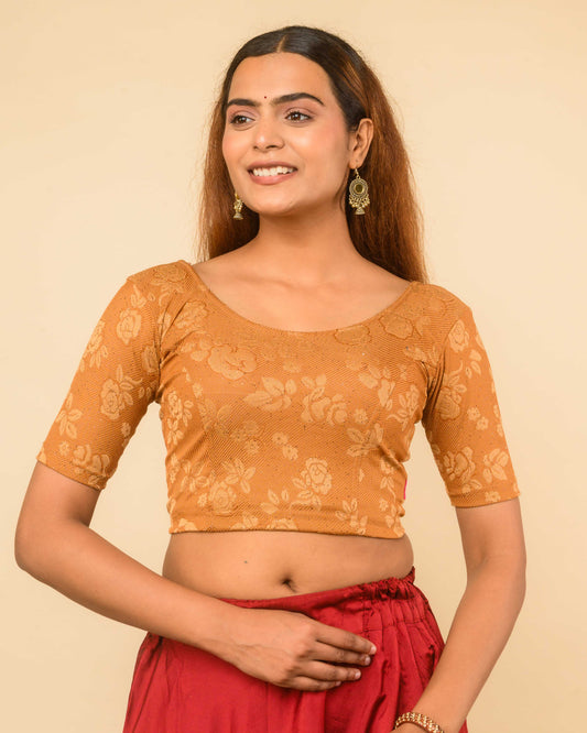 Yashi Brown Jacquard Glitter Effect Readymade Saree Blouse – Advi