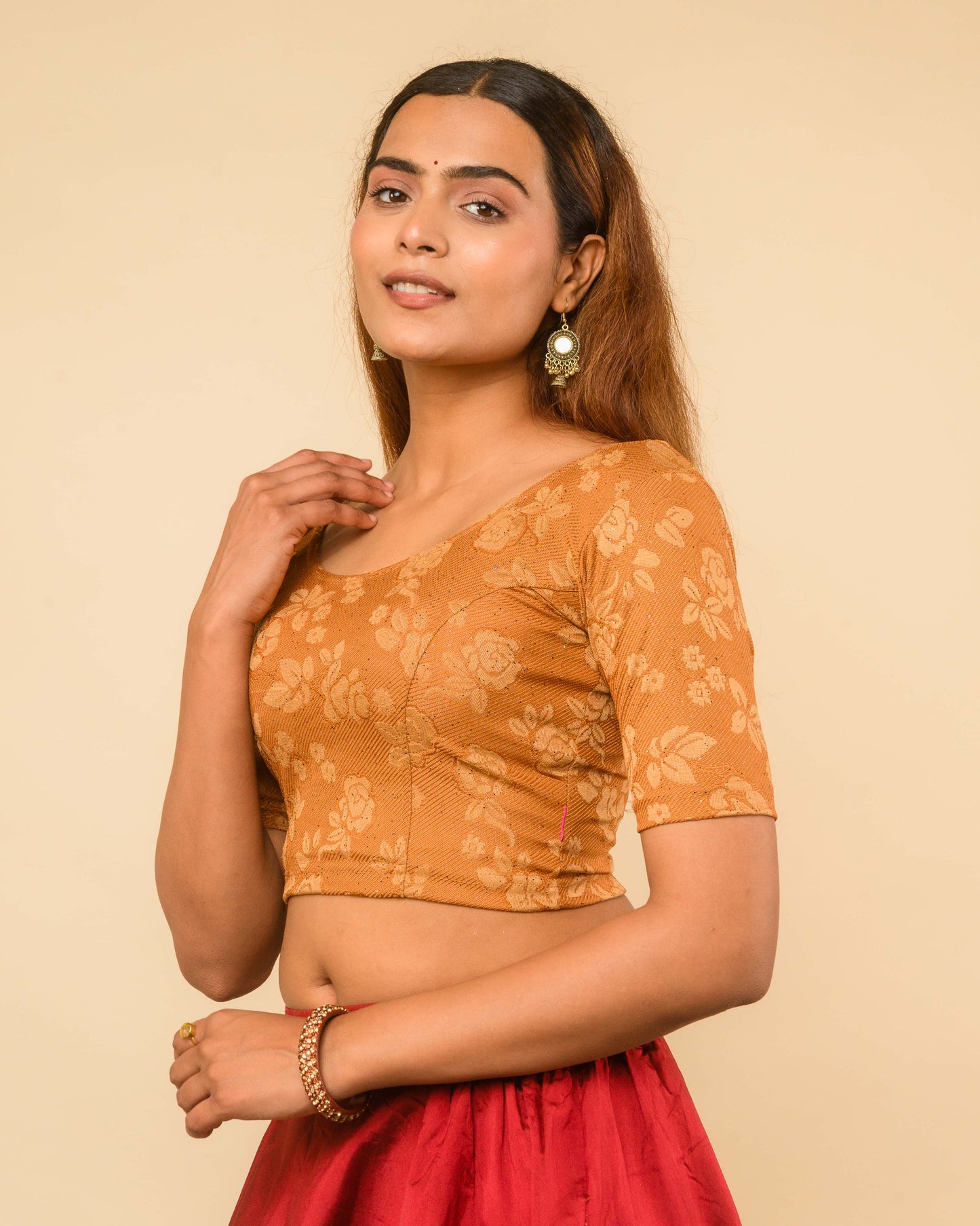 Yashi Brown Jacquard Glitter Effect Readymade Saree Blouse – Advi