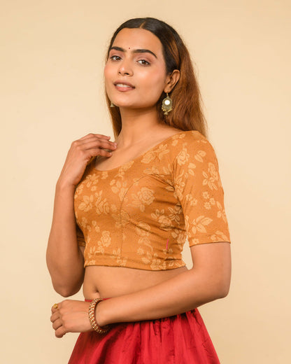Yashi Brown Jacquard Glitter Effect Readymade Saree Blouse – Advi