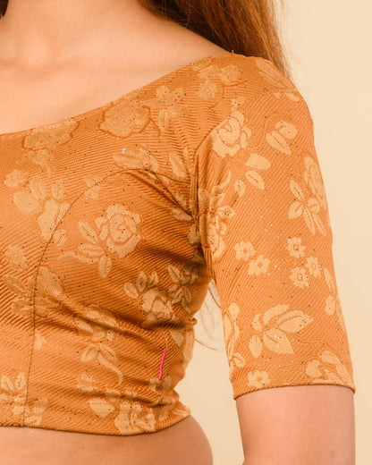 Yashi Brown Jacquard Glitter Effect Readymade Saree Blouse – Advi