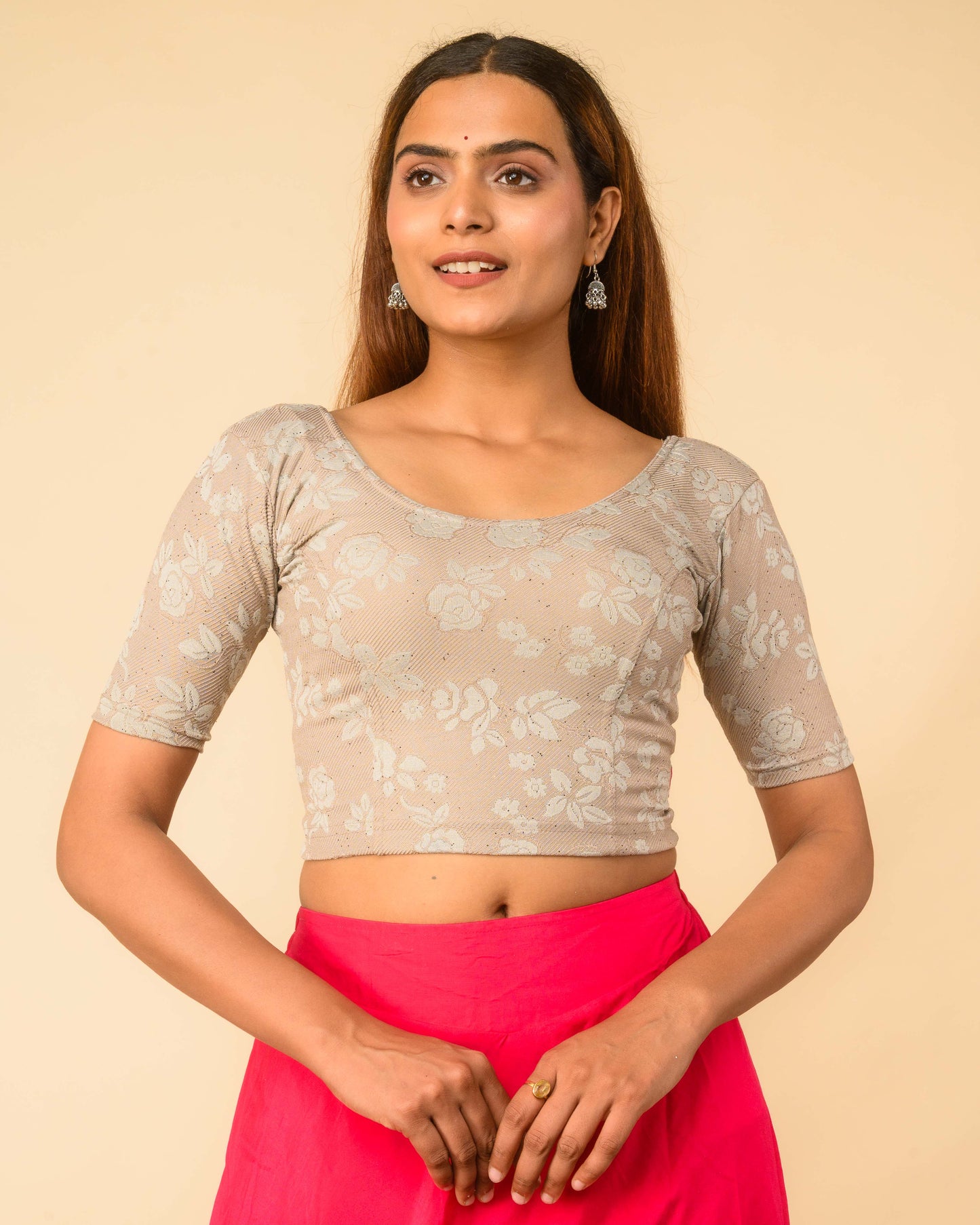 Yashi Gray Jacquard Glitter Effect Readymade Saree Blouse – Advi