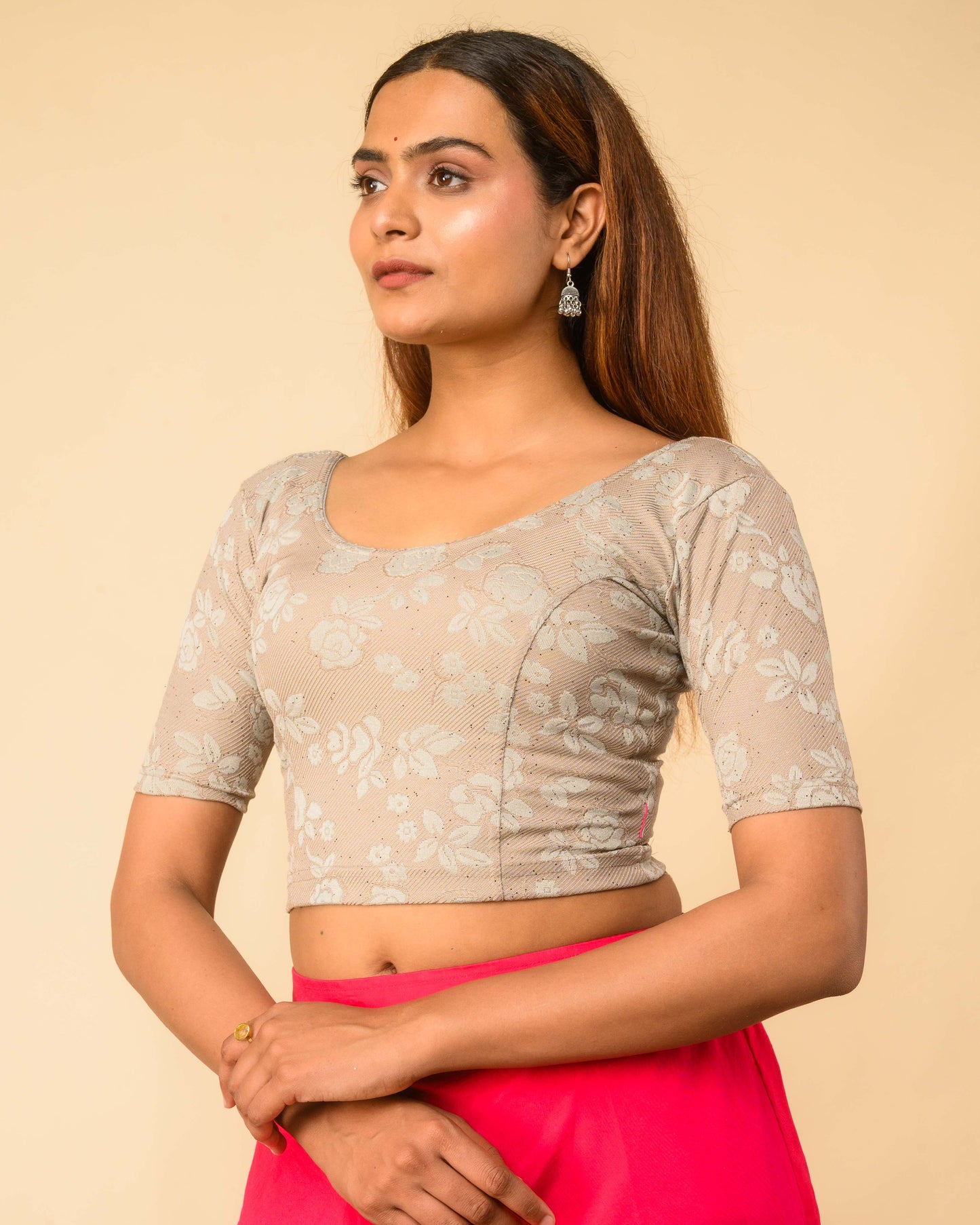 Yashi Gray Jacquard Glitter Effect Readymade Saree Blouse – Advi