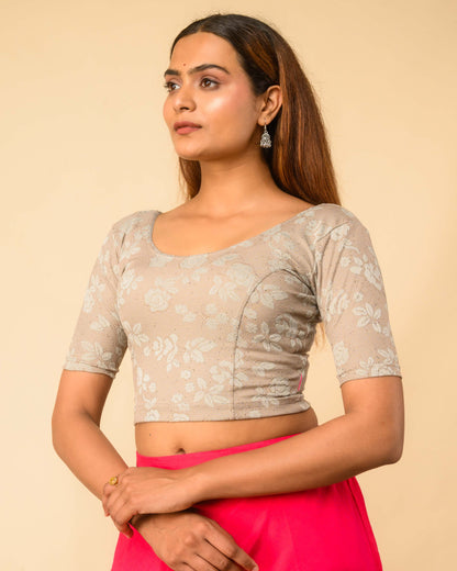 Yashi Gray Jacquard Glitter Effect Readymade Saree Blouse – Advi