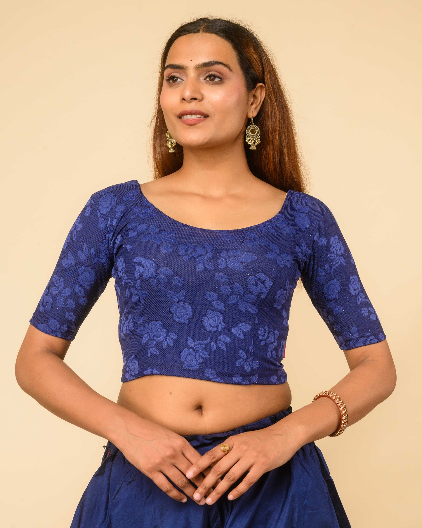 Yashi Navy Jacquard Glitter Effect Readymade Saree Blouse – Advi