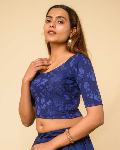 Yashi Navy Jacquard Glitter Effect Readymade Saree Blouse – Advi