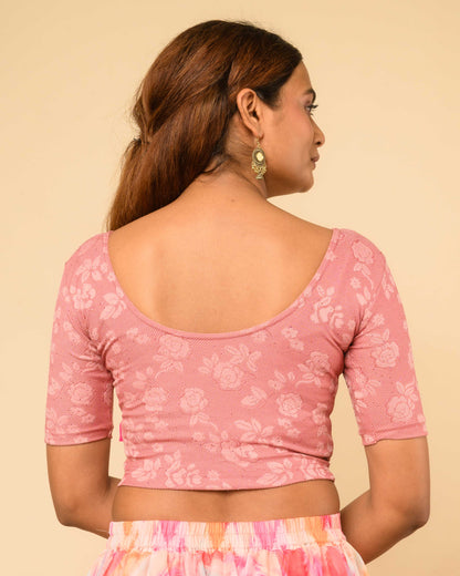 Yashi Onion Pink Jacquard Glitter Effect Readymade Saree Blouse – Advi