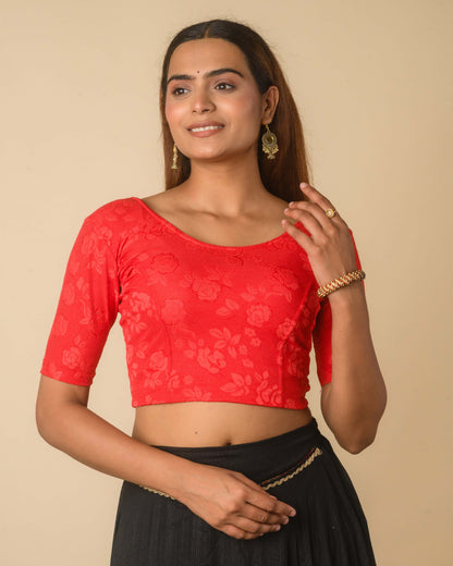 Yashi Red Jacquard Glitter Effect Readymade Saree Blouse – Advi