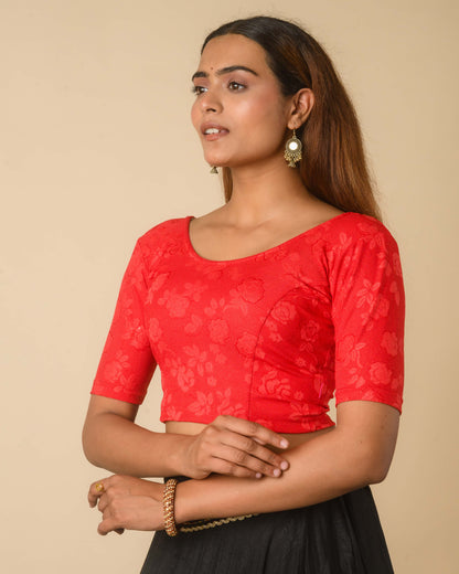 Yashi Red Jacquard Glitter Effect Readymade Saree Blouse – Advi