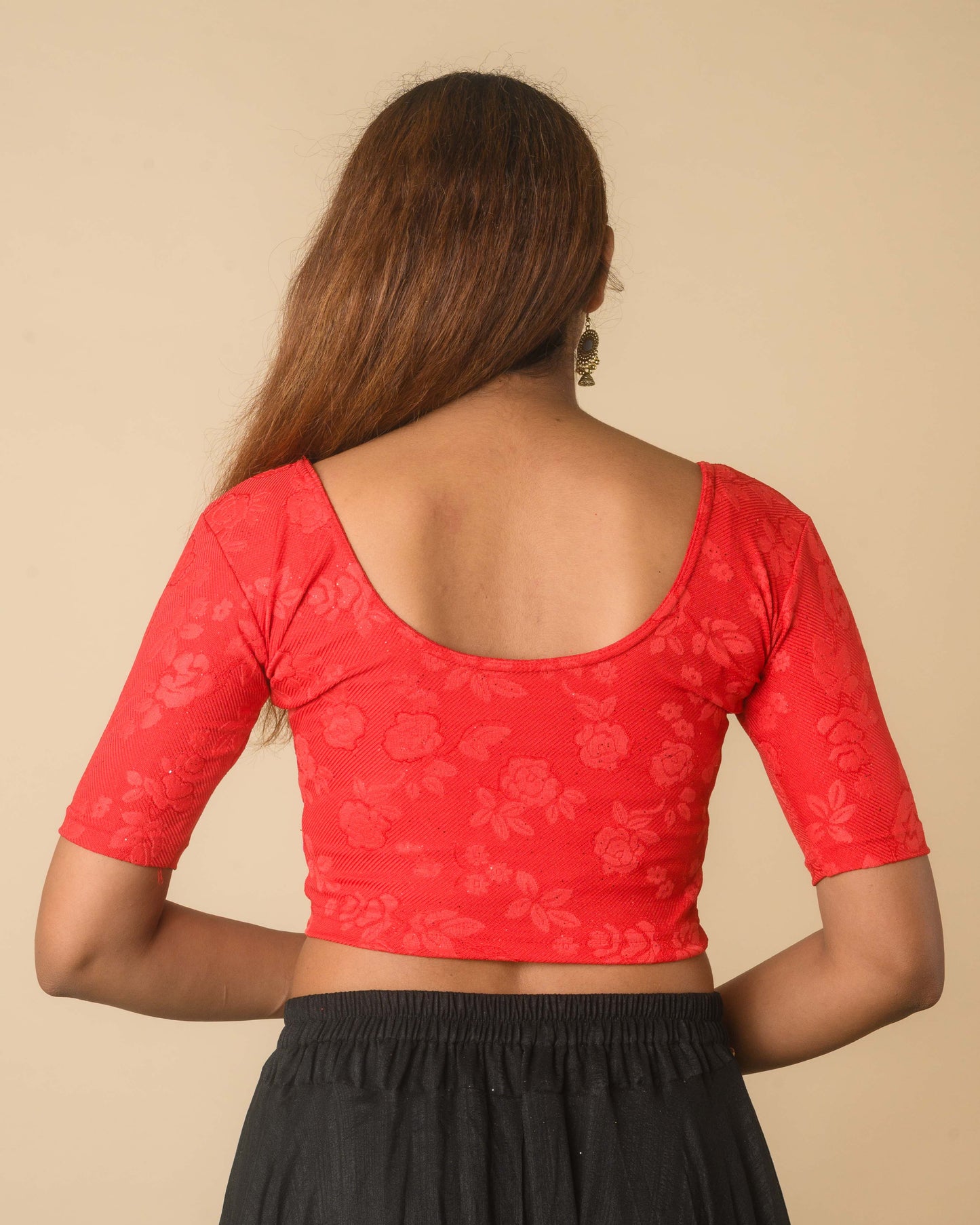Yashi Red Jacquard Glitter Effect Readymade Saree Blouse – Advi