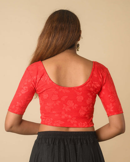 Yashi Red Jacquard Glitter Effect Readymade Saree Blouse – Advi