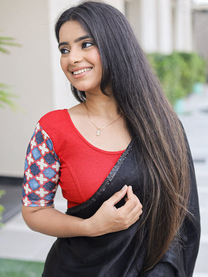 Manek Red Mirror Ajrakh Saree Blouse – Festive Stretchable by Advi