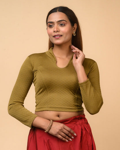 Tuhina Olive Collar Long Sleeve Blouse