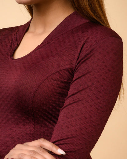 Tuhina Maroon Collar Long Sleeve Blouse