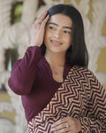 Tuhina Maroon Collar Long Sleeve Blouse