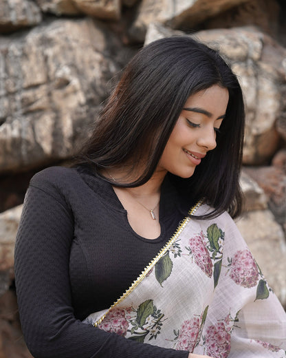 Tuhina Black Shawl Collar Long Sleeve Blouse