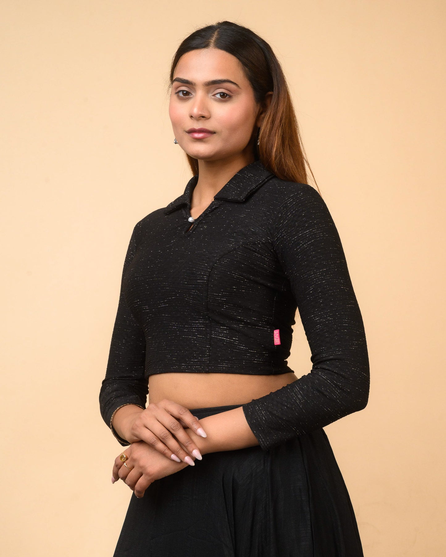 Trisha Black Collar Long Sleeve Blouse