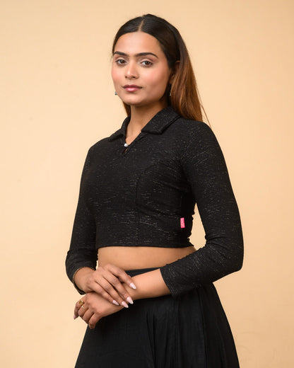 Trisha Black Collar Long Sleeve Blouse