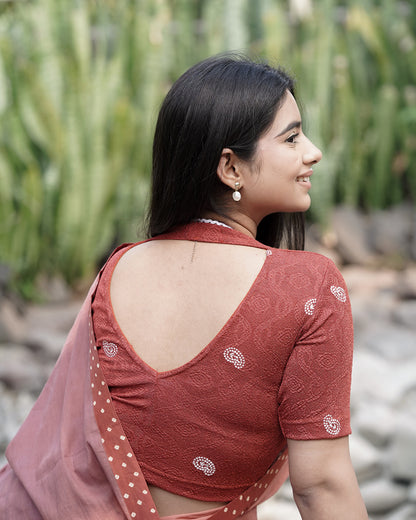 Anjali Rust Lucknowi Embroidered Saree Blouse Advi