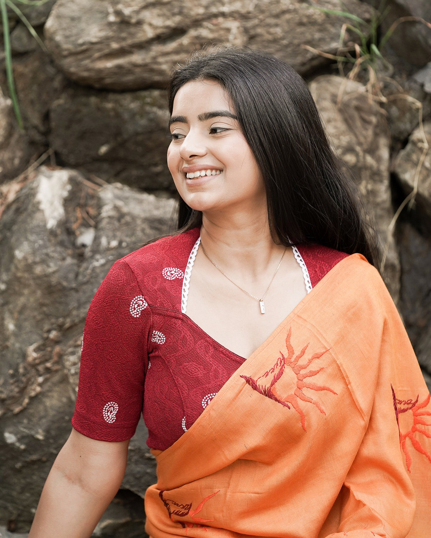 Anjali Maroon Lucknowi Embroidered Saree Blouse Advi