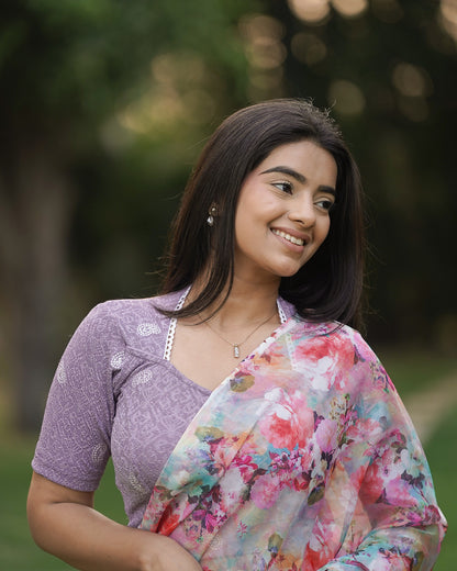 Anjali Lavender Lucknowi Embroidered Saree Blouse Advi