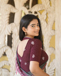 Anjali Wine Lucknowi Embroidered Saree Blouse Advi