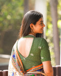 Anjali Bottle Green Lucknowi Embroidered Saree Blouse Advi