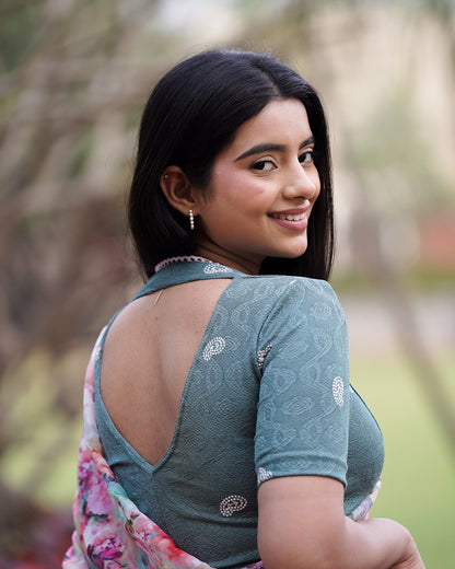Anjali Rama Green Lucknowi Embroidered Saree Blouse Advi