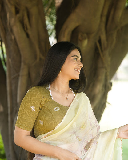 Anjali Mehndi Green Lucknowi Embroidered Saree Blouse Advi