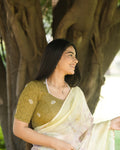 Anjali Mehndi Green Lucknowi Embroidered Saree Blouse Advi