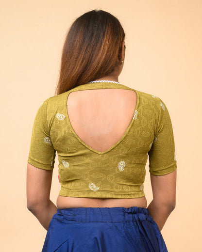 Anjali Mehndi Green Lucknowi Embroidered Saree Blouse Advi