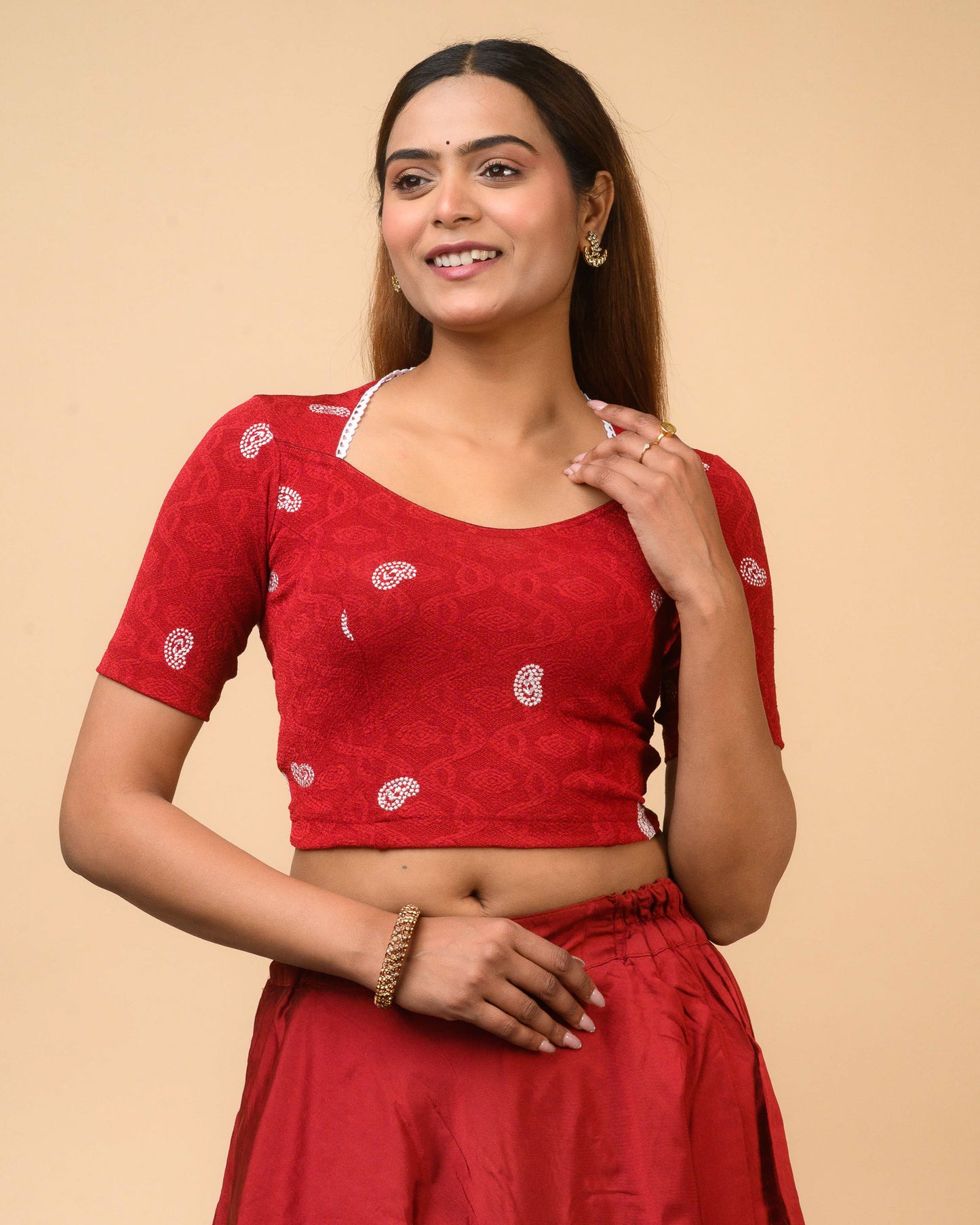 Anjali Maroon Lucknowi Embroidered Saree Blouse Advi