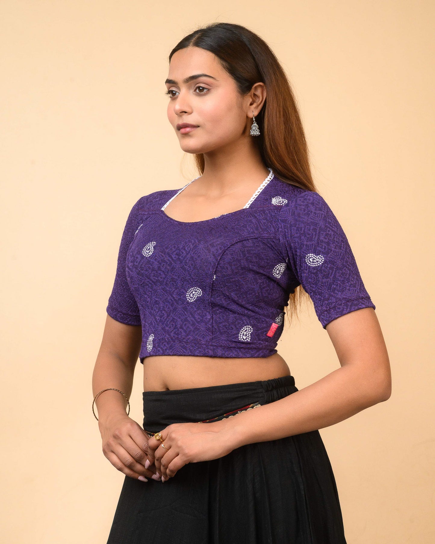 Anjali Purple Lucknowi Embroidered Saree Blouse Advi
