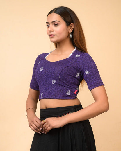 Anjali Purple Lucknowi Embroidered Saree Blouse Advi