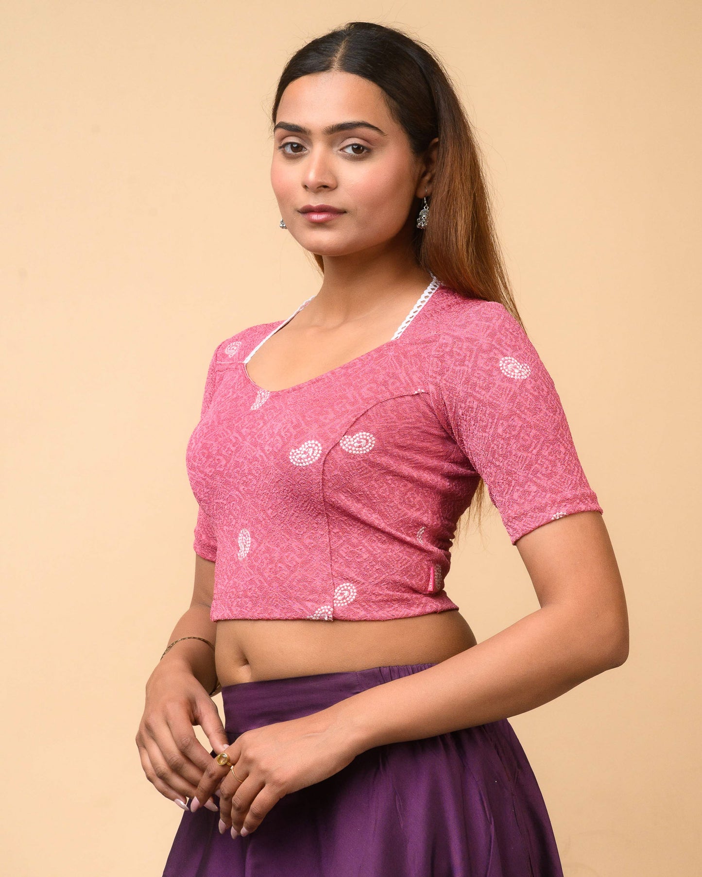 Anjali Onion Lucknowi Embroidered Saree Blouse Advi