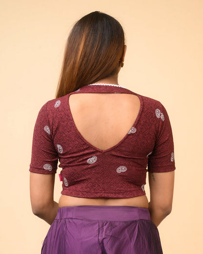 Anjali Wine Lucknowi Embroidered Saree Blouse Advi