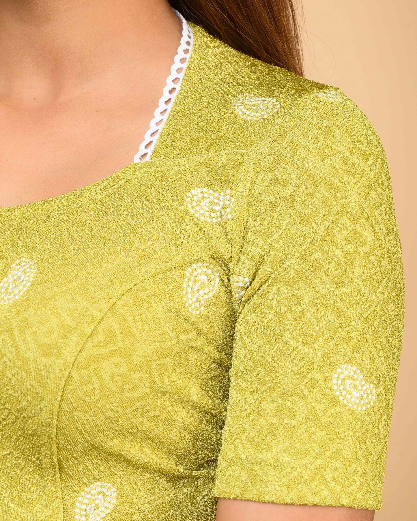 Anjali Light mehndi Lucknowi Embroidered Saree Blouse Advi