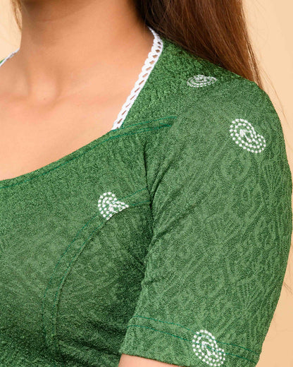 Anjali Bottle Green Lucknowi Embroidered Saree Blouse Advi