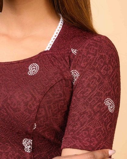 Anjali Wine Lucknowi Embroidered Saree Blouse Advi