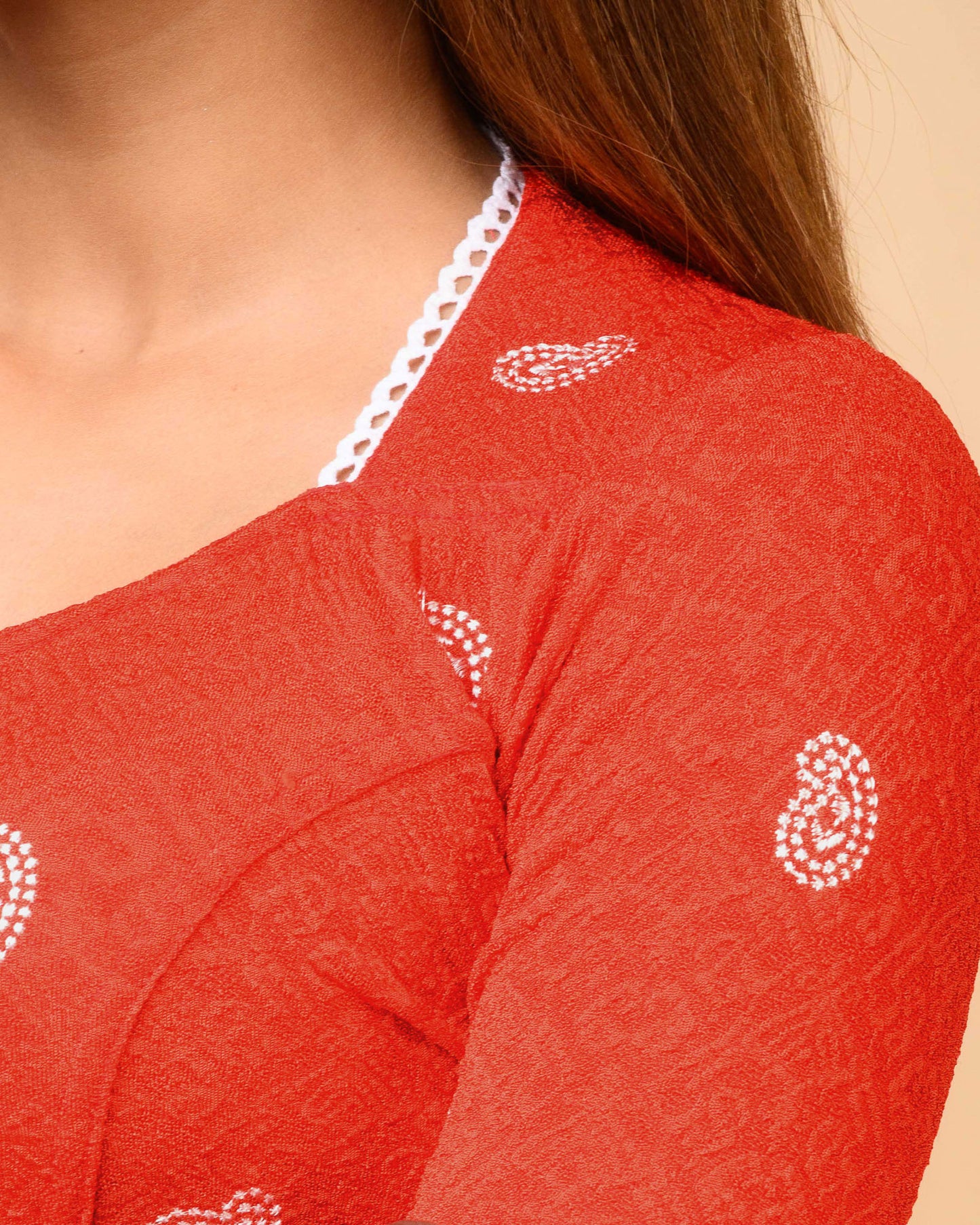 Anjali Dark Red Lucknowi Embroidered Saree Blouse Advi