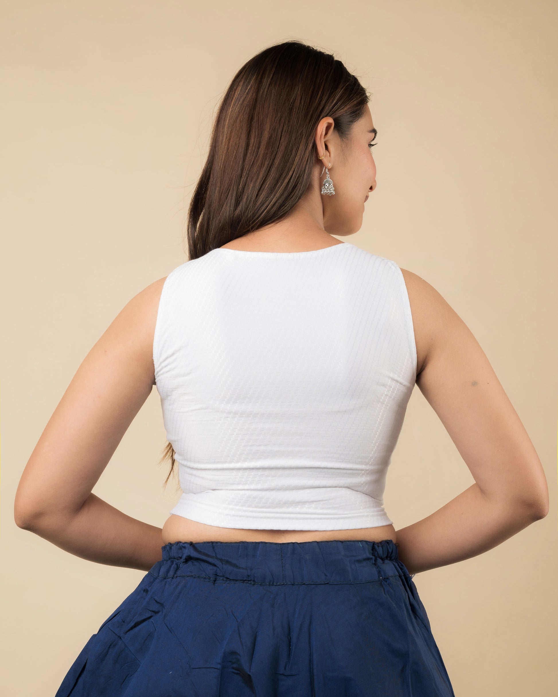 Rear view showcasing the back design of the slip-on blouse