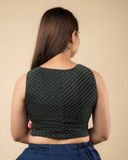 Dhara Bottle Green Striped Stretchable Sleeveless Blouse by Advi