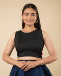 Dhara Black Two-Tone Striped Sleeveless Blouse by Advi