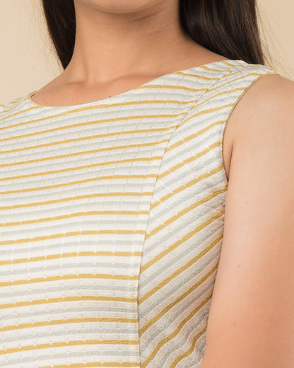 Dhara Cream Striped Boat Neck Stretchable Blouse by Advi