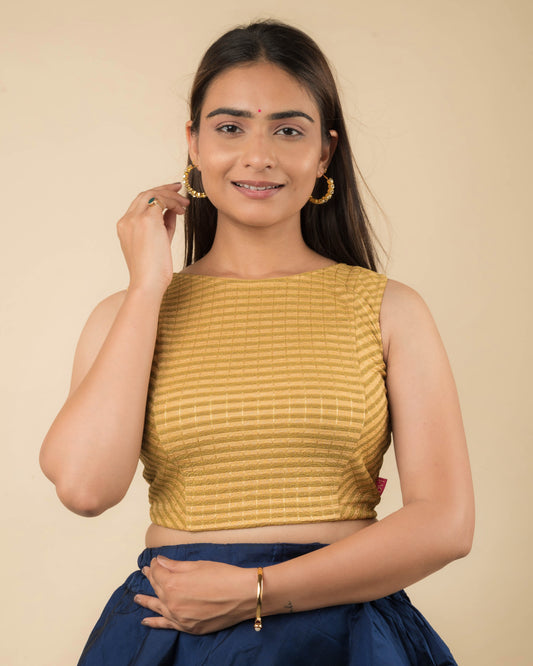 Dhara Fawn Stripes Stretchable Sleeveless Blouse by Advi
